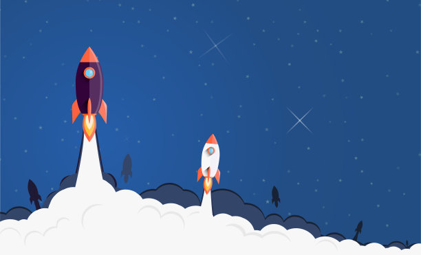 火箭发射到太空的插图。平面概念背景。素材图片