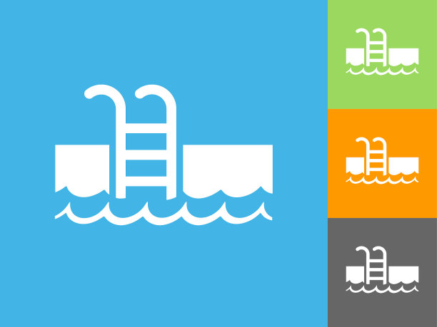 水池梯子平坦的图标在蓝色的背景图片下载