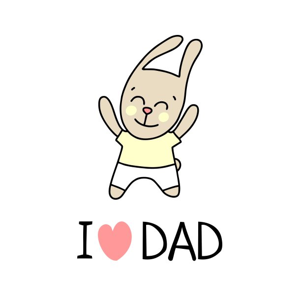 我喜欢有可爱兔宝宝的老爸海报。卡通平面矢量插图卡图片下载