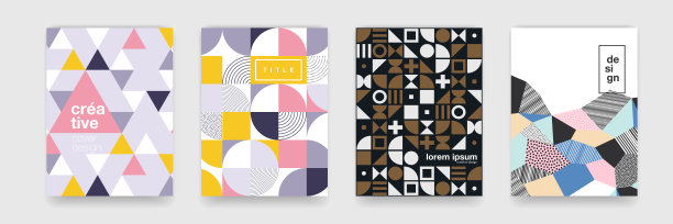 几何图案背景纹理海报封面设计。最小的颜色矢量横幅模板与圆形，正方形图片下载