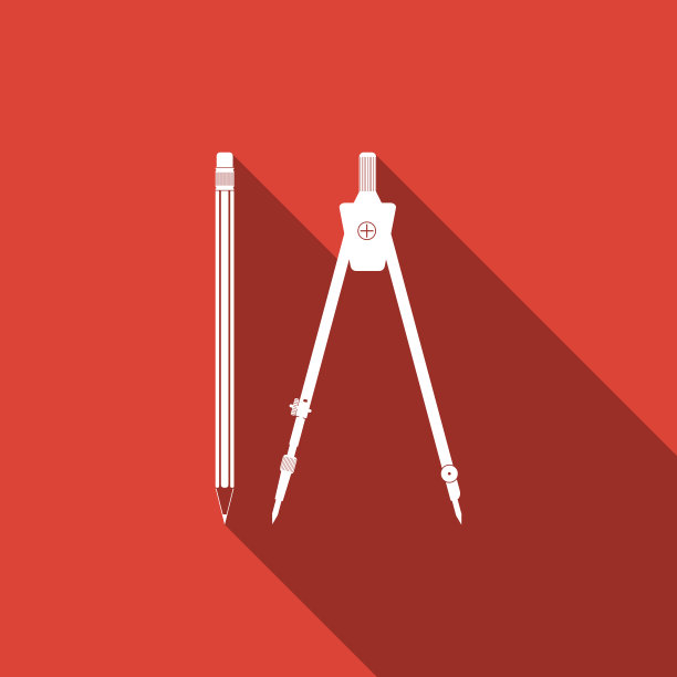 绘制指南针和铅笔与橡皮图标隔离与长阴影。教育的迹象。绘画和教育工具。几何设备。学校办公室的象征。平面设计。矢量图图片下载