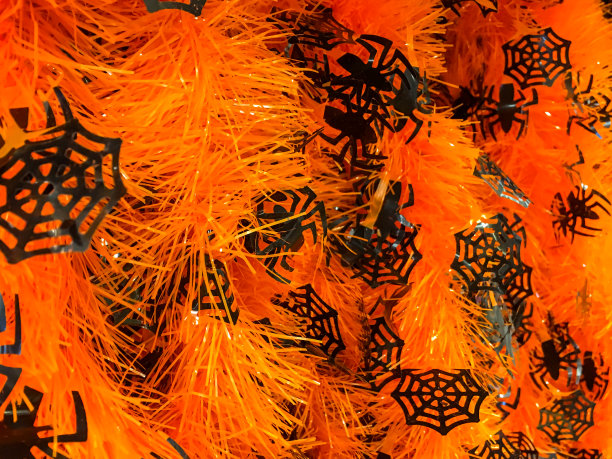 橙色花环的蜘蛛网万圣节背景图片下载