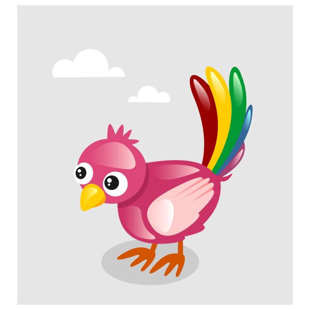 可爱可爱的粉红色小小鸟，五颜六色的尾巴，卡通人物图片下载