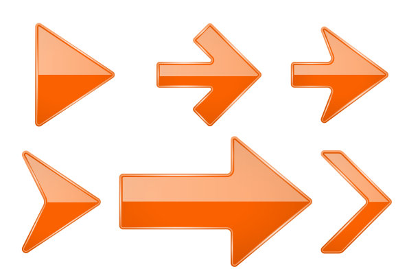 橙色箭头。闪亮的3d玻璃图标图片下载