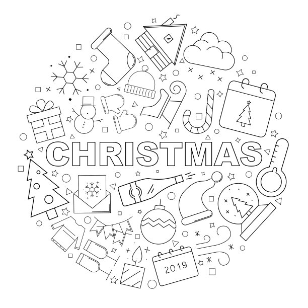 圣诞背景线图标。线性向量模式。矢量图图片下载