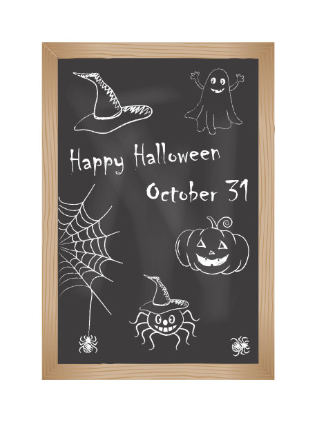 万圣节快乐。粉笔画在黑板上图片下载
