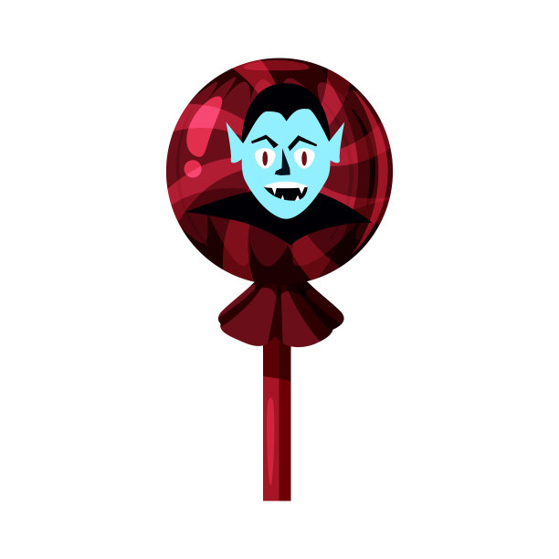 彩色糖果吸血鬼人物、棒棒糖、硬糖、焦糖万圣节盛宴。红色的色彩与万圣节的节日元素。矢量，孤立，卡通风格图片下载