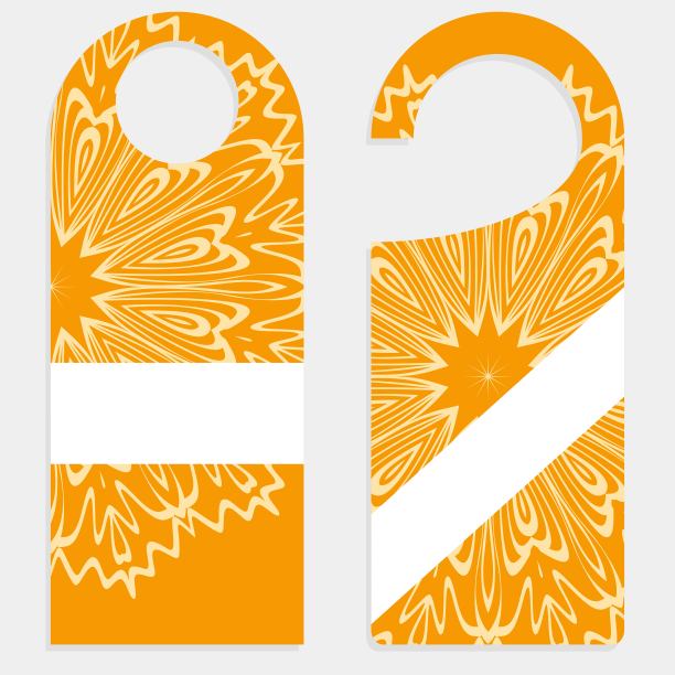 吊架打孔。空茅屋与花卉曼荼罗装饰。矢量插图。酒店门口挂吊牌招牌。图片下载