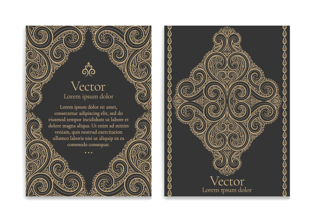 金色和黑色的复古请帖。用于制作传单，菜单，宣传册。豪华装饰。图片下载