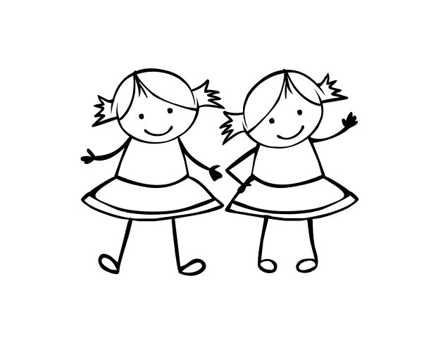 双胞胎女孩。姐妹。线形人的儿童风格图片下载