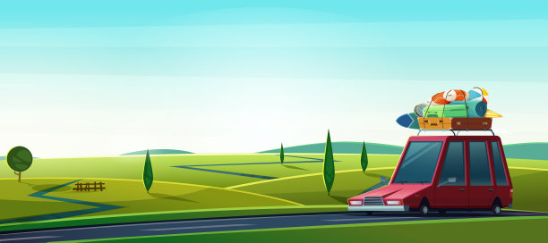 汽车旅游景观。夏季旅行背景。向量卡通插图。图片下载