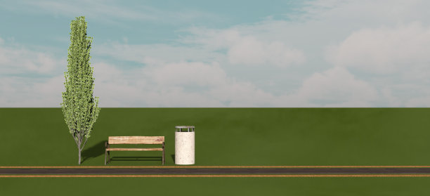 公园长椅和树在超现实的景观图片下载