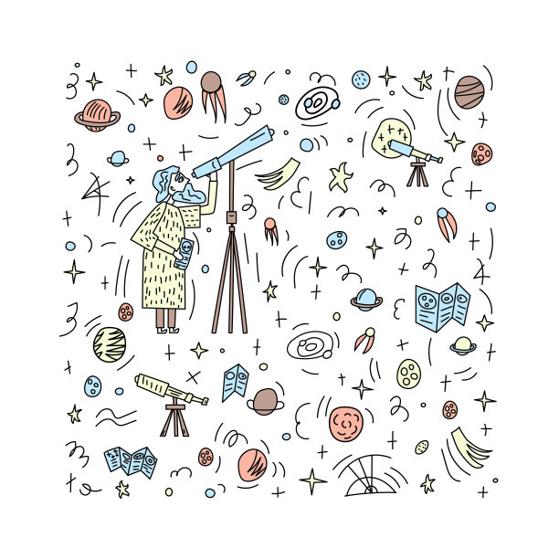 天文学家和空间物体的矢量设计。图片下载