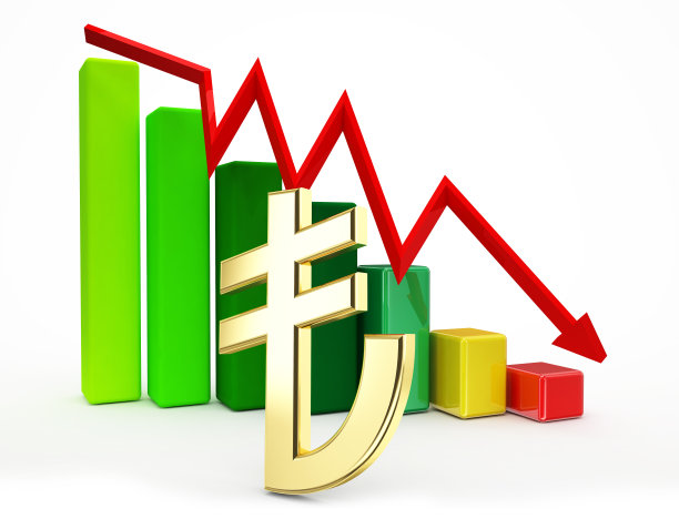 土耳其里拉经济危机图形与向下箭头3d插图图片下载