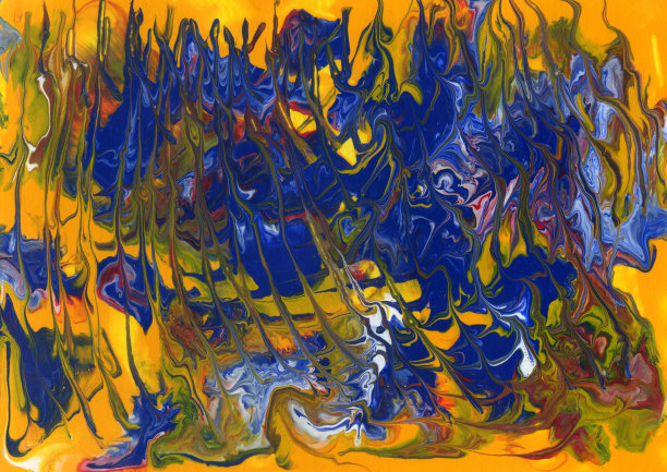 背景。用黄色和蓝色加上红色和白色的抽象画。手画。丙烯酸在纸板上。墙纸。图片下载