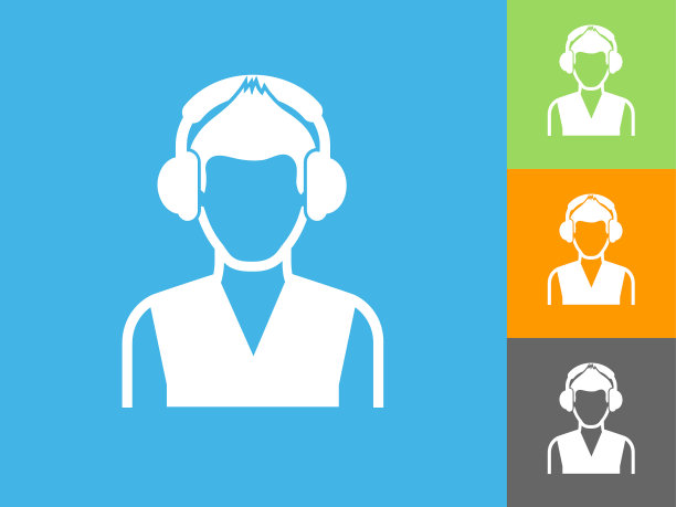 蓝色背景上的女孩和耳机扁平图标图片下载