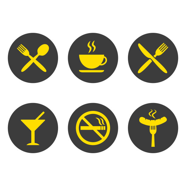 餐厅和咖啡馆图标设置在白色背景。图片下载