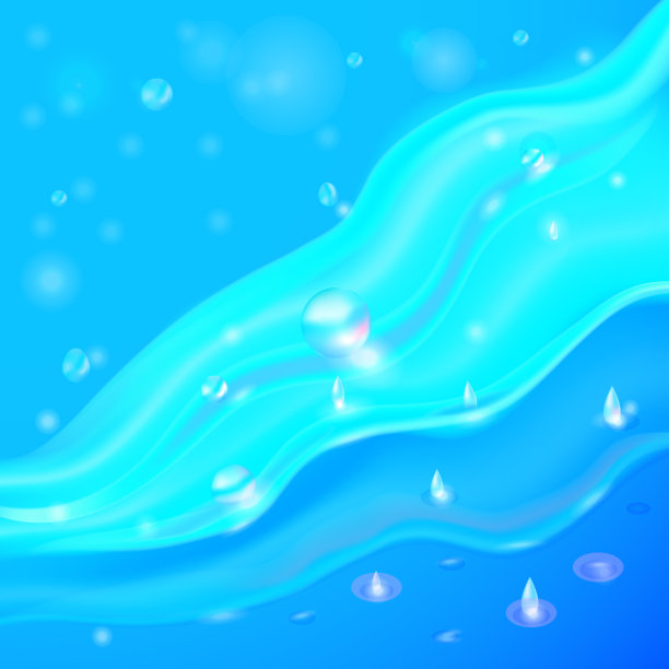 向量插图背景与流动和水晶清澈的水浅蓝色，绿松石色。化妆品保湿广告模板。面部或身体补水。图片下载