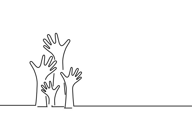 连续的线条画。举起双手。经营理念。矢量插图图片下载