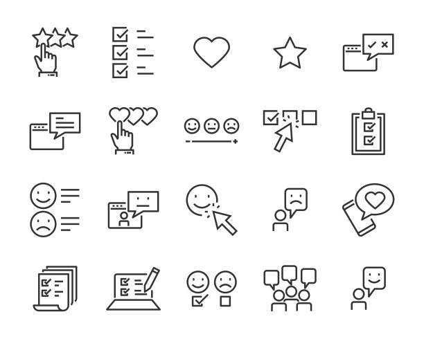 一组反馈线图标，如，问题，回顾，测试，应用程序图片下载