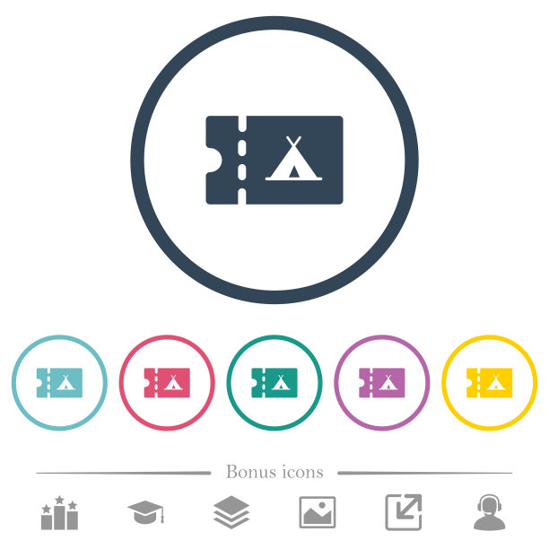 露营折扣券平面颜色图标在圆形轮廓图片下载