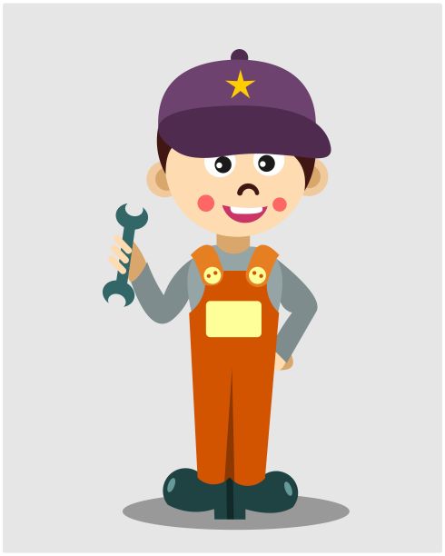 可爱的微笑的小机械师，卡通人物图片下载