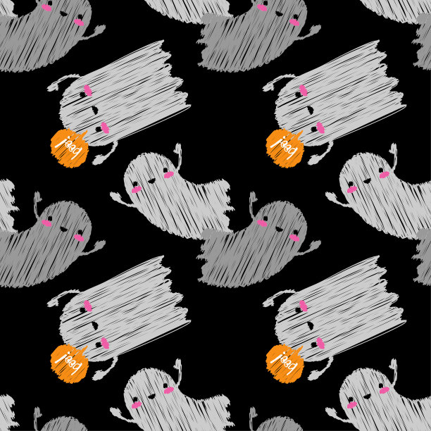 无缝装饰矢量背景万圣节快乐。有趣的幽灵。绘画。手孵化。纺织融洽。图片下载