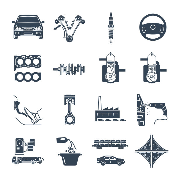 一套黑色图标维修，维护，修理汽车图片下载