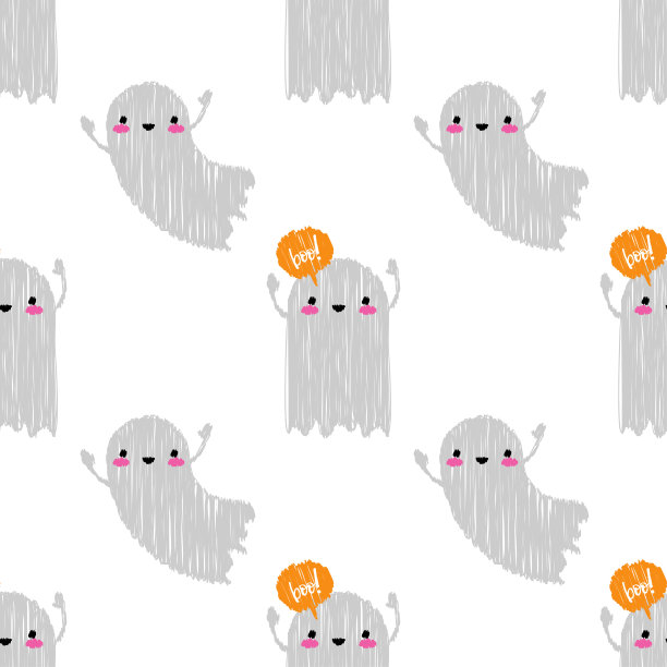 无缝装饰矢量背景万圣节快乐。有趣的幽灵。绘画。手孵化。纺织融洽。图片下载