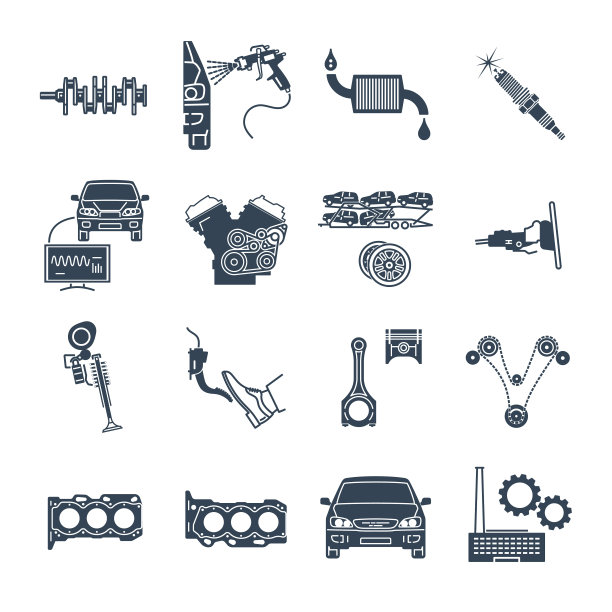 一套黑色图标维护、修理汽车和汽车图片下载