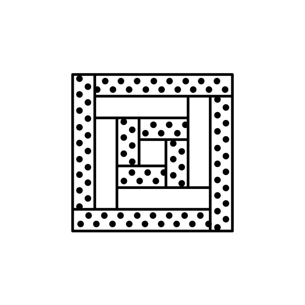 黑白矢量插图框方形或原木小屋被图案。绗缝线图标&拼接几何设计模板。孤立在白色背景上。图片下载
