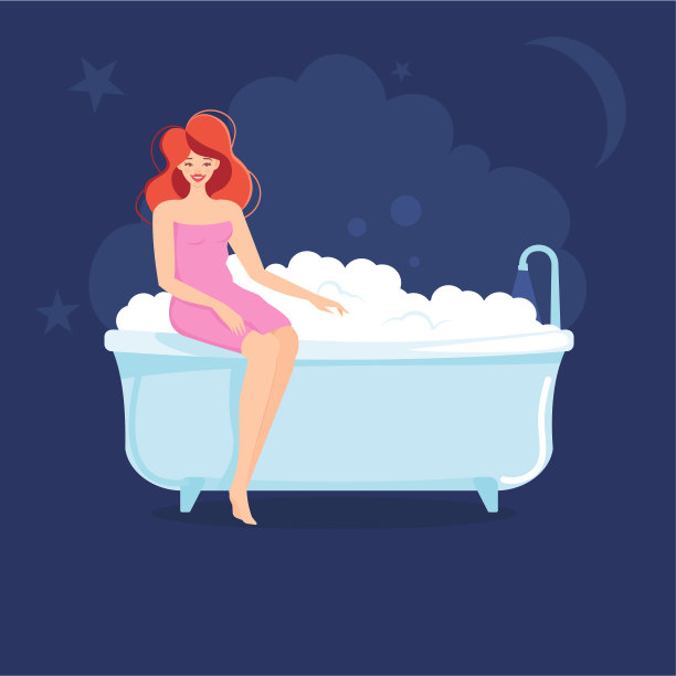 年轻女孩在睡觉前洗个澡。图片下载