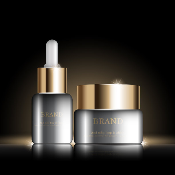 每年或节日特卖补水面霜。银和金膏面膜瓶隔离在亮片颗粒背景上。优雅的化妆品广告，插画。图片下载