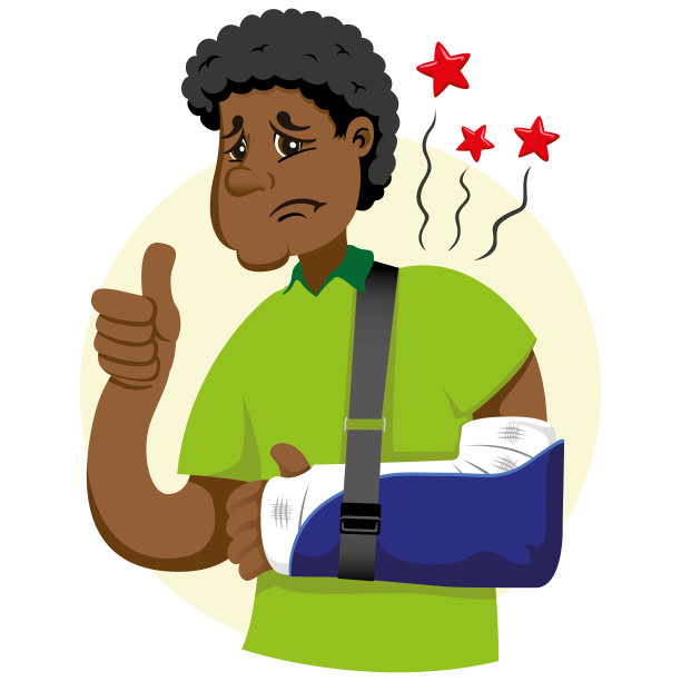 吉祥物本人人，手臂包扎，骨折，固定，使用矫形吊带。理想的信息和机构有关的医学图片下载