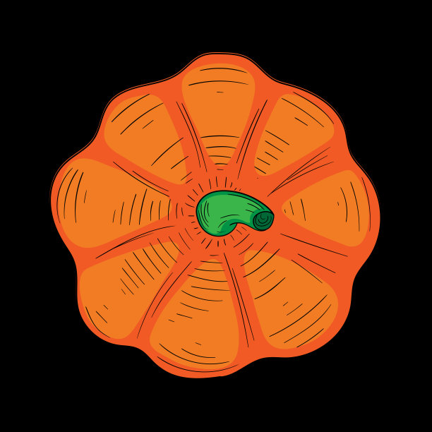 橙色万圣节南瓜孤立在黑色。顶视图插图。图片下载