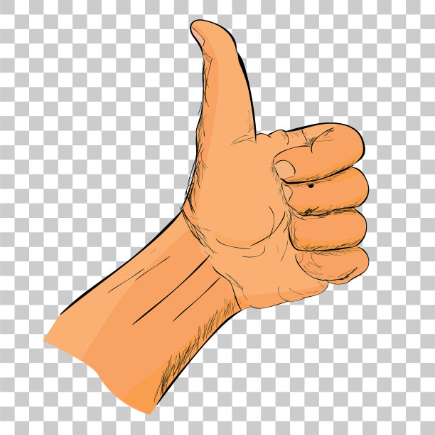 简单的涂鸦拇指手在透明效果的背景图片下载