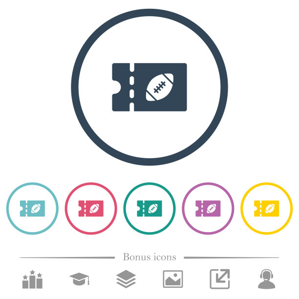 橄榄球折扣券平面颜色图标在圆形轮廓图片下载