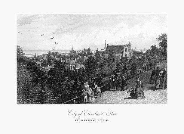 克利夫兰市水库步道，美国俄亥俄州克利夫兰，美国维多利亚版画，1872年图片下载