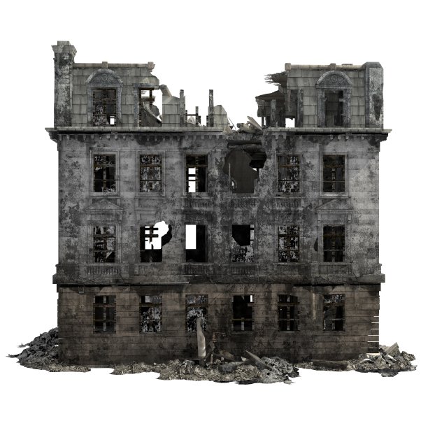 废墟建筑孤立的白色3D插图图片下载