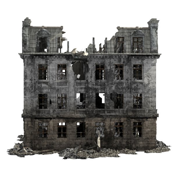 废墟建筑孤立的白色3D插图图片下载