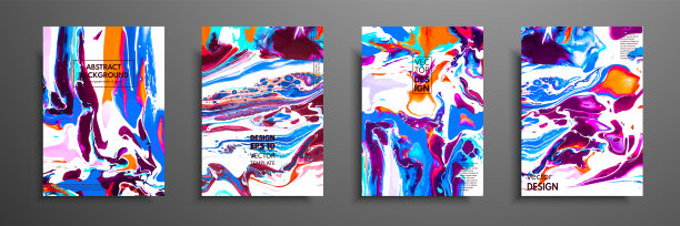 覆盖丙烯酸液体纹理。丰富多彩的抽象成分。现代艺术作品。矢量插图与蓝色，紫色，橙色和白色混合颜色。适用于设计海报、宣传单、海报。图片下载