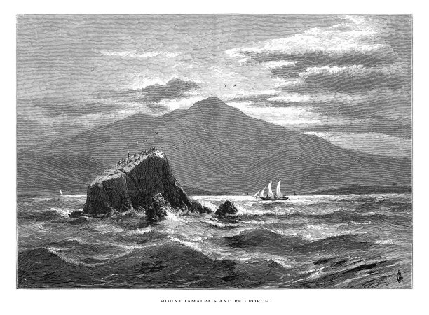 美国加州海岸的Tamalpais山和红色门廊，美国维多利亚版画，1872年图片下载