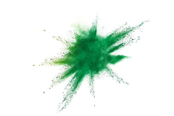 白色背景上的绿色粉末爆炸。图片下载