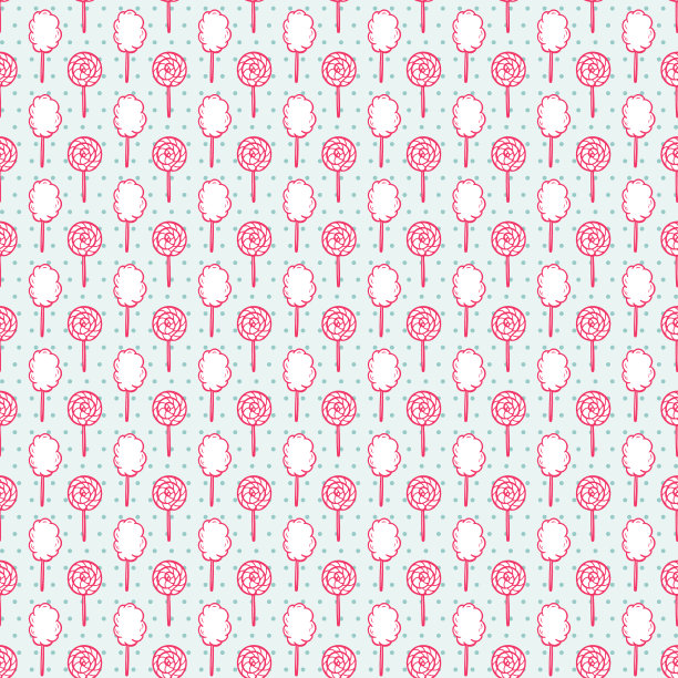 甜食物矢量背景。手绘涂鸦棉花糖和棒棒糖无缝图案图片下载