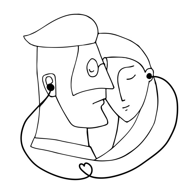 情侣共用一副耳机听音乐的肖像图片下载