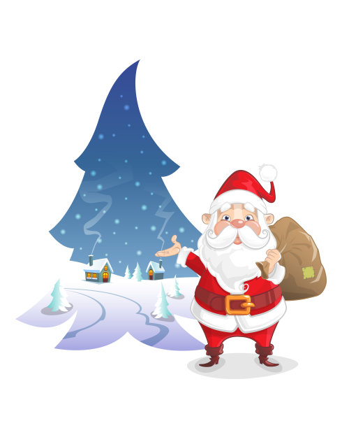 圣诞插图-冬天的风景松树形式的可爱的圣诞老人图片下载