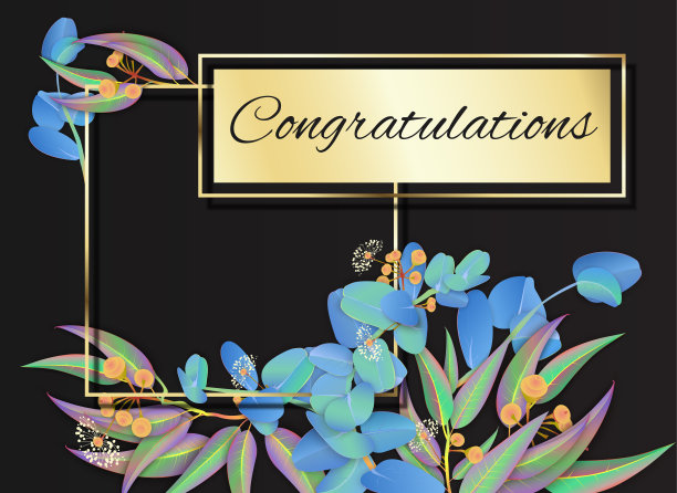 贺卡上有桉树叶和花。图片下载