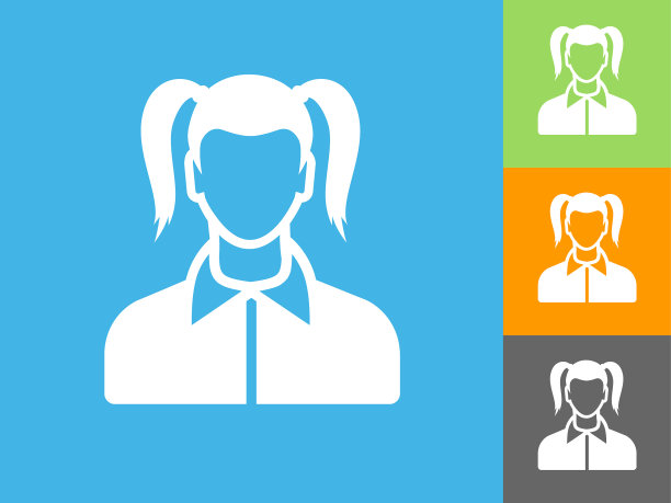 女孩脸平面图标上的蓝色背景图片下载