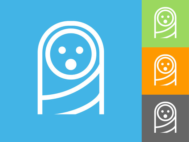 婴儿脸平面图标上的蓝色背景图片下载