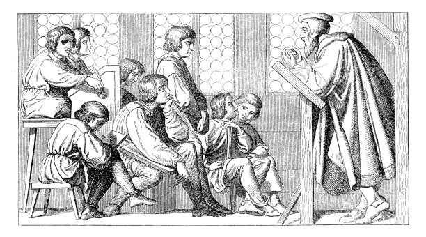 学校老师教学生在教室德国中世纪图片下载